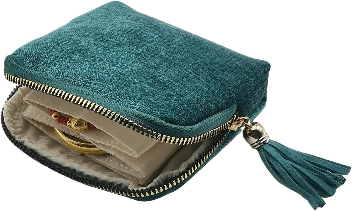 Small Travel Jewelry Case - Jewelry Travel Organizer Bag with Tassel Zipper for Bracelets, Necklaces, Bangles, Jewelry Organizer Storage Bag Gift for Women Girls - LJB001-Olive Green