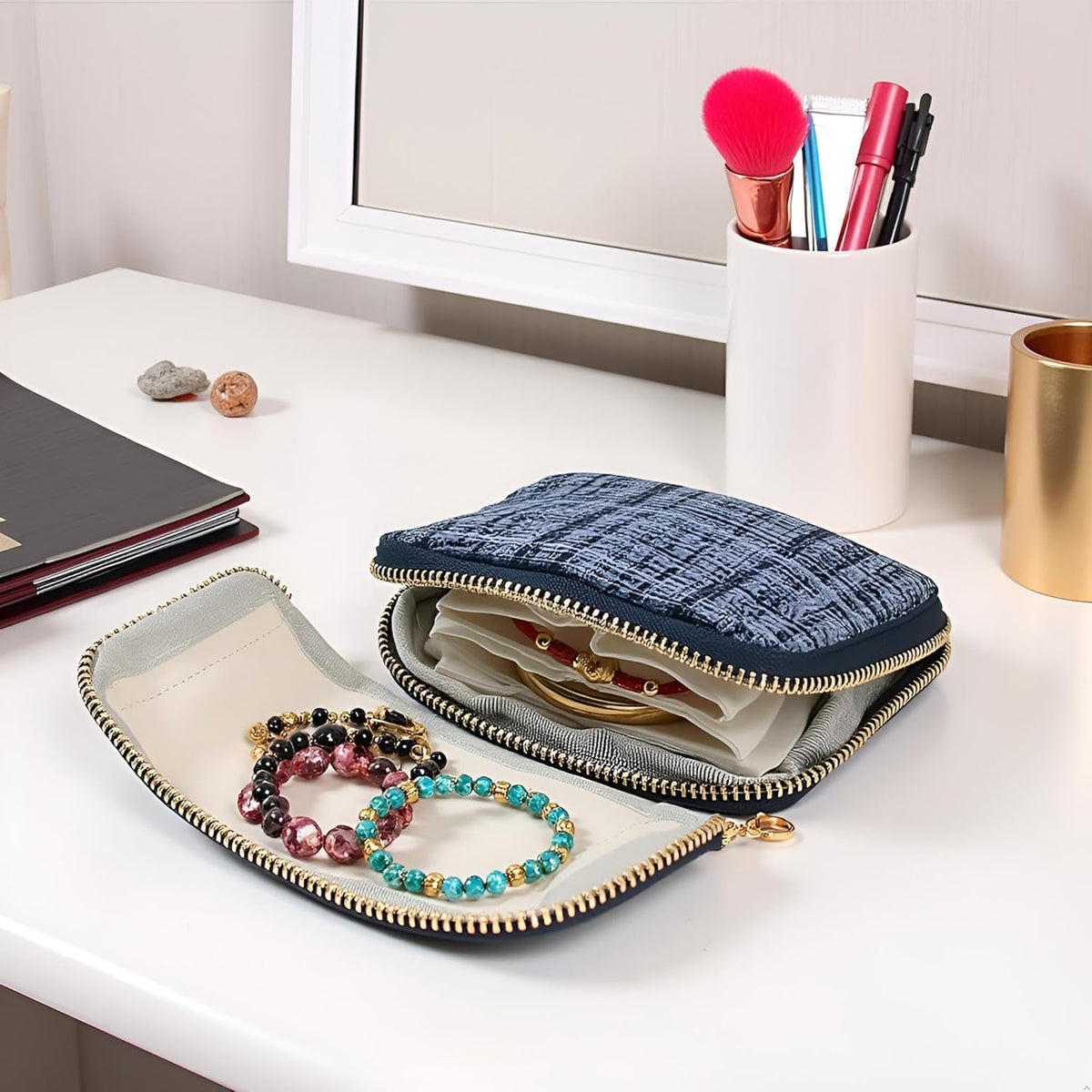 Small Travel Jewelry Case - Jewelry Travel Organizer Bag with Tassel Zipper for Bracelets, Necklaces, Bangles, Jewelry Organizer Storage Bag Gift for Women Girls - LJB001-Olive Green
