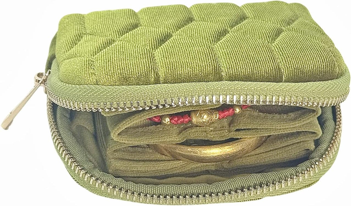 Small Travel Jewelry Case - Jewelry Travel Organizer Bag with Tassel Zipper for Bracelets, Necklaces, Bangles, Jewelry Organizer Storage Bag Gift for Women Girls - LJB001-Olive Green