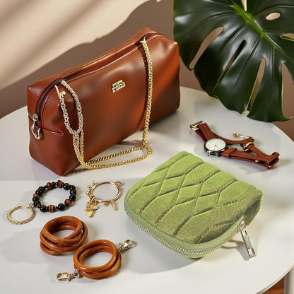 Small Travel Jewelry Case - Jewelry Travel Organizer Bag with Tassel Zipper for Bracelets, Necklaces, Bangles, Jewelry Organizer Storage Bag Gift for Women Girls - LJB001-Olive Green
