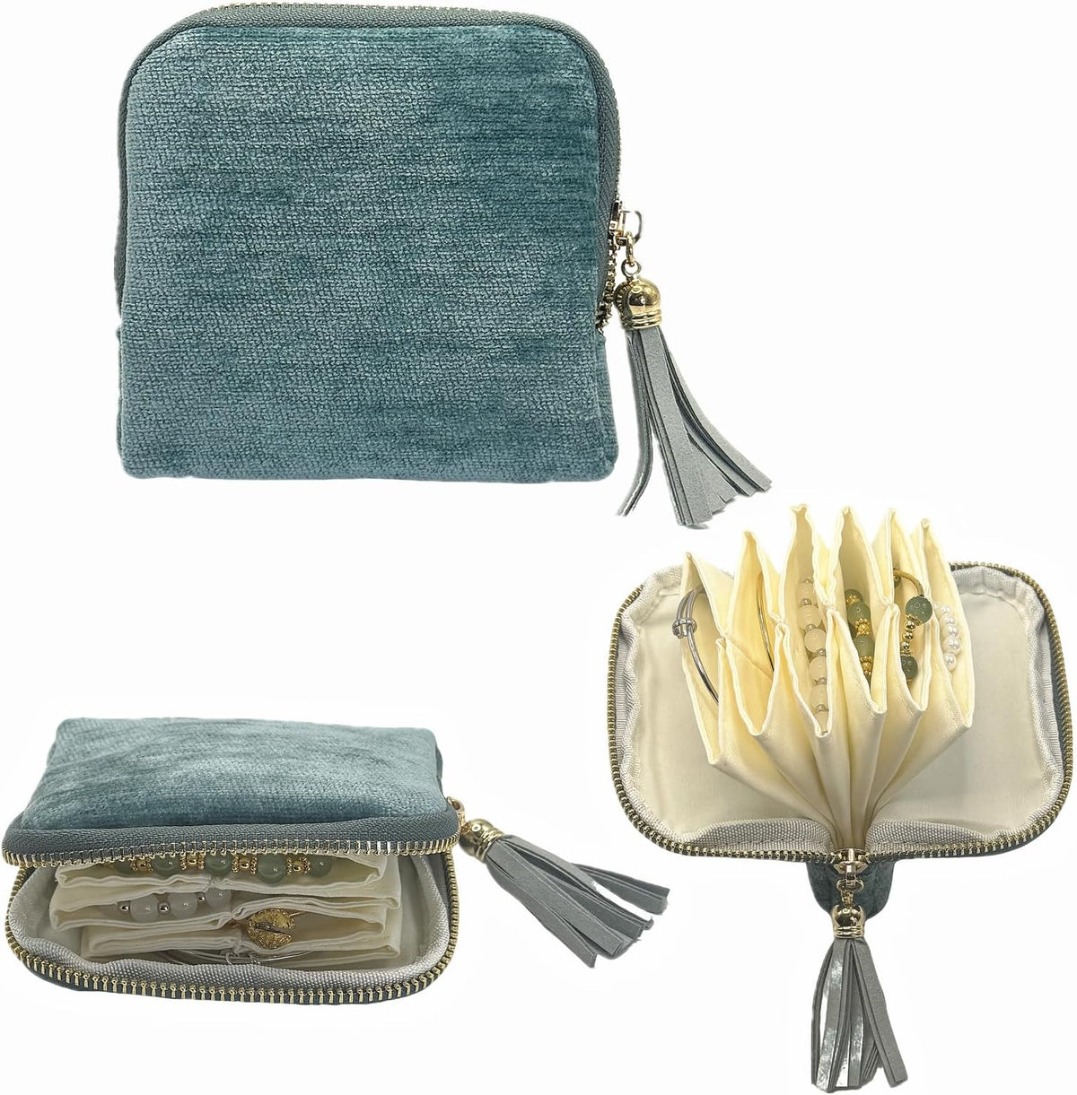 Small Travel Jewelry Case - Jewelry Travel Organizer Bag with Tassel Zipper for Bracelets, Necklaces, Bangles, Jewelry Organizer Storage Bag Gift for Women Girls - LJB001-Olive Green