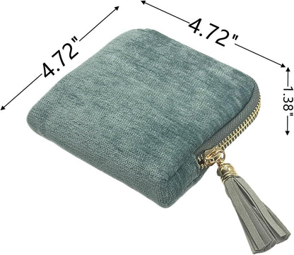 Small Travel Jewelry Case - Jewelry Travel Organizer Bag with Tassel Zipper for Bracelets, Necklaces, Bangles, Jewelry Organizer Storage Bag Gift for Women Girls - LJB001-Olive Green