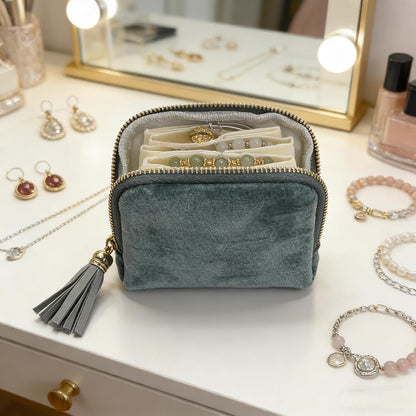 Small Travel Jewelry Case - Jewelry Travel Organizer Bag with Tassel Zipper for Bracelets, Necklaces, Bangles, Jewelry Organizer Storage Bag Gift for Women Girls - LJB001-Olive Green