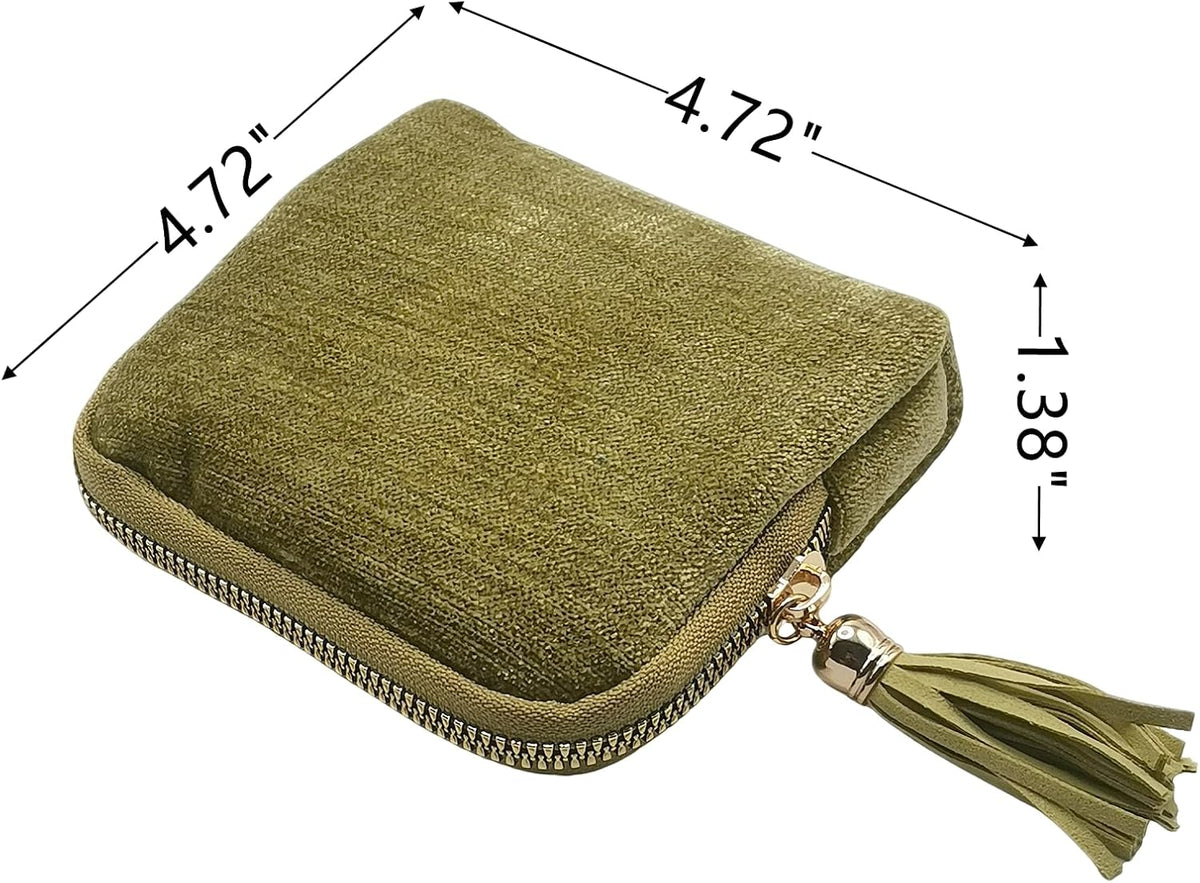 Small Travel Jewelry Case - Jewelry Travel Organizer Bag with Tassel Zipper for Bracelets, Necklaces, Bangles, Jewelry Organizer Storage Bag Gift for Women Girls - LJB001-Olive Green