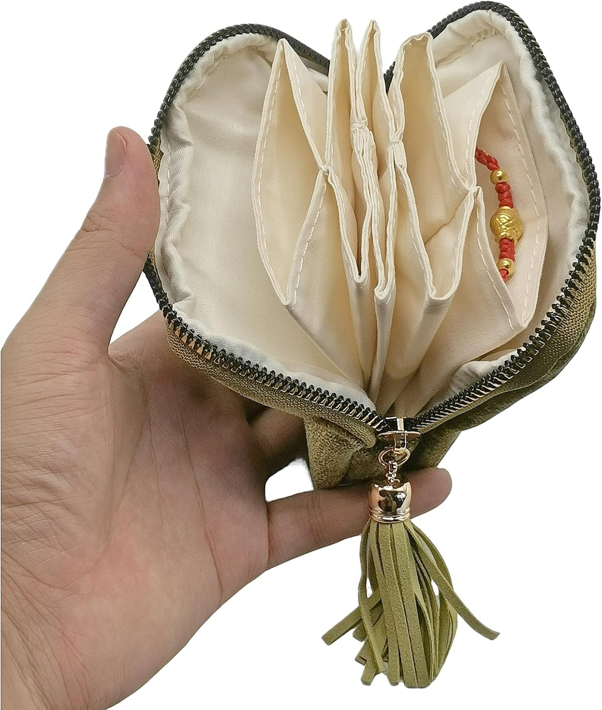Small Travel Jewelry Case - Jewelry Travel Organizer Bag with Tassel Zipper for Bracelets, Necklaces, Bangles, Jewelry Organizer Storage Bag Gift for Women Girls - LJB001-Olive Green