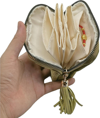 Small Travel Jewelry Case - Jewelry Travel Organizer Bag with Tassel Zipper for Bracelets, Necklaces, Bangles, Jewelry Organizer Storage Bag Gift for Women Girls - LJB001-Olive Green
