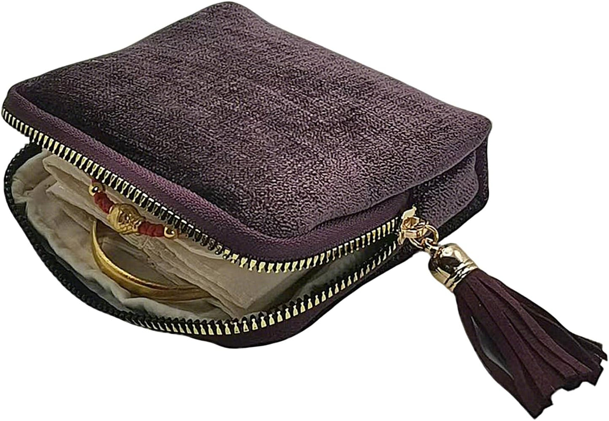 Small Travel Jewelry Case - Jewelry Travel Organizer Bag with Tassel Zipper for Bracelets, Necklaces, Bangles, Jewelry Organizer Storage Bag Gift for Women Girls - LJB001-Olive Green
