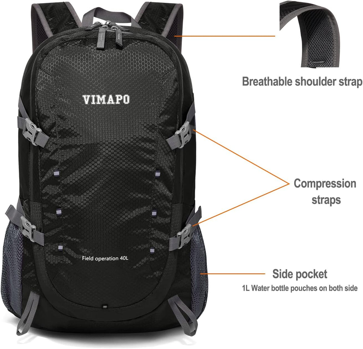 Lightweight Foldable Hiking Backpack 40L, Ripstop Nylon Packable Travel Daypack, Collapsible Backpack For Traveling Hiking Camping Touring(Orange)