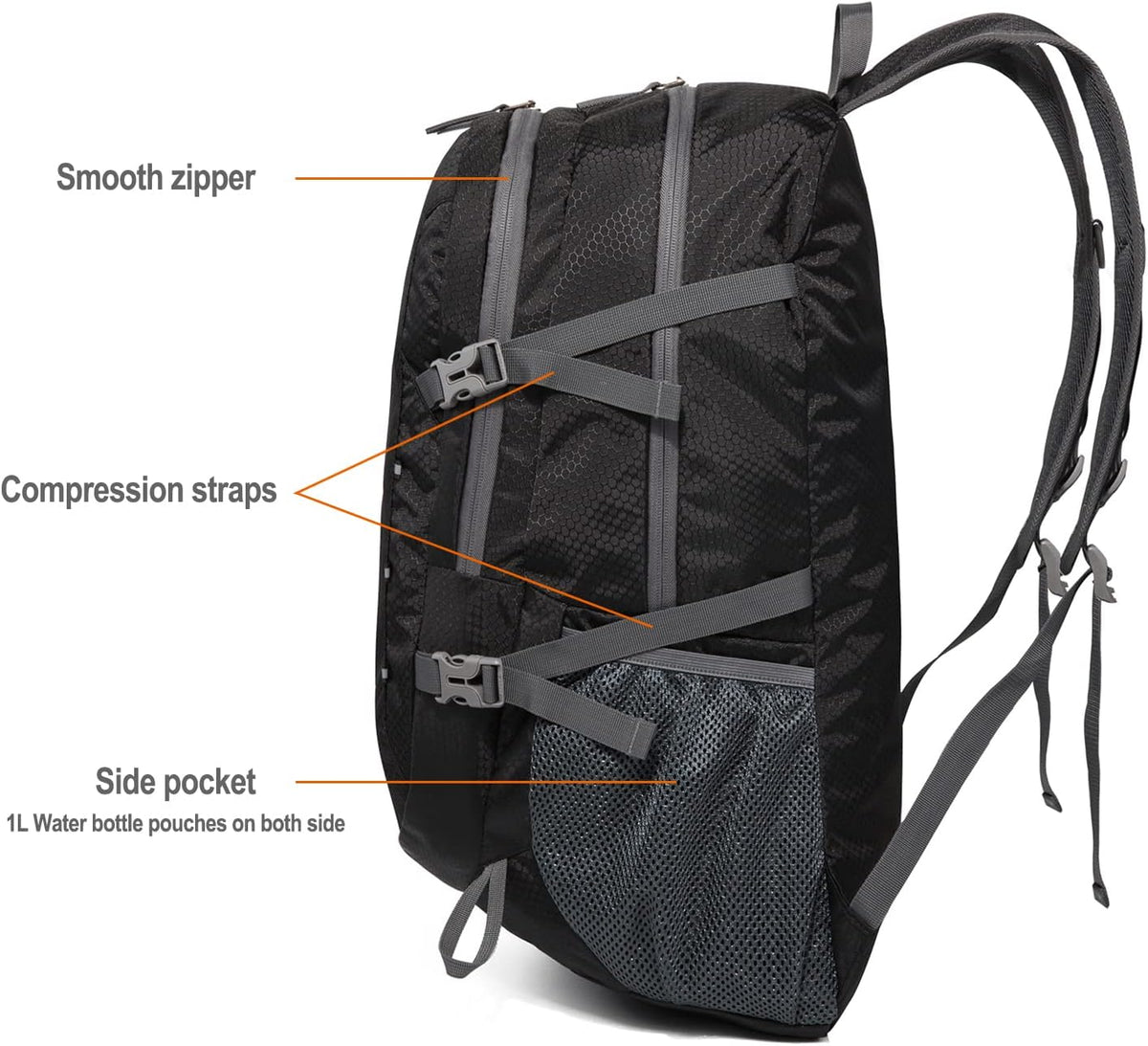 Lightweight Foldable Hiking Backpack 40L, Ripstop Nylon Packable Travel Daypack, Collapsible Backpack For Traveling Hiking Camping Touring(Orange)