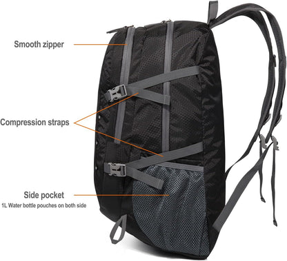Lightweight Foldable Hiking Backpack 40L, Ripstop Nylon Packable Travel Daypack, Collapsible Backpack For Traveling Hiking Camping Touring(Orange)