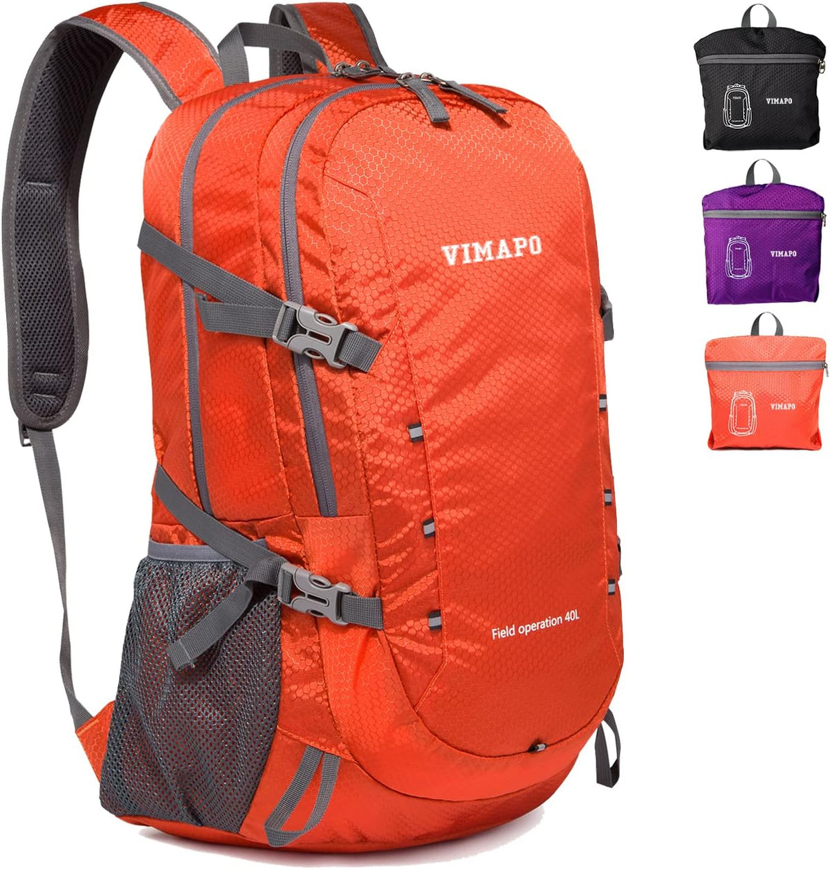 Lightweight Foldable Hiking Backpack 40L, Ripstop Nylon Packable Travel Daypack, Collapsible Backpack For Traveling Hiking Camping Touring(Orange)
