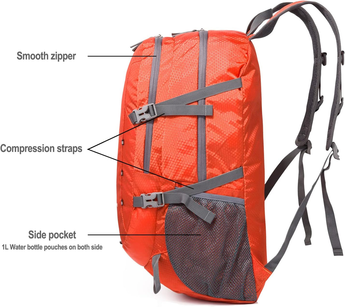 Lightweight Foldable Hiking Backpack 40L, Ripstop Nylon Packable Travel Daypack, Collapsible Backpack For Traveling Hiking Camping Touring(Orange)