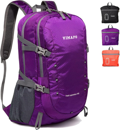 Lightweight Foldable Hiking Backpack 40L, Ripstop Nylon Packable Travel Daypack, Collapsible Backpack For Traveling Hiking Camping Touring(Orange)