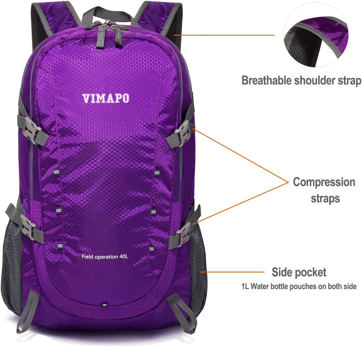 Lightweight Foldable Hiking Backpack 40L, Ripstop Nylon Packable Travel Daypack, Collapsible Backpack For Traveling Hiking Camping Touring(Orange)
