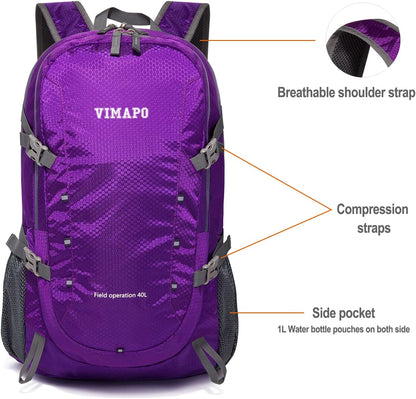 Lightweight Foldable Hiking Backpack 40L, Ripstop Nylon Packable Travel Daypack, Collapsible Backpack For Traveling Hiking Camping Touring(Orange)