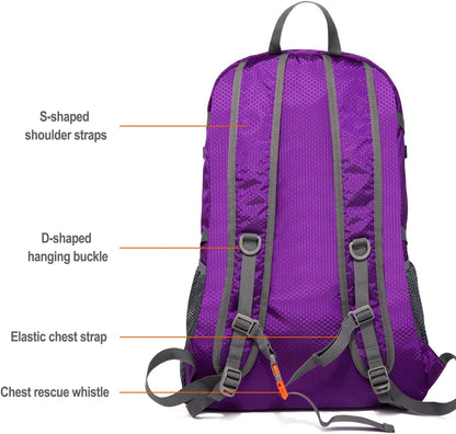 Lightweight Foldable Hiking Backpack 40L, Ripstop Nylon Packable Travel Daypack, Collapsible Backpack For Traveling Hiking Camping Touring(Orange)