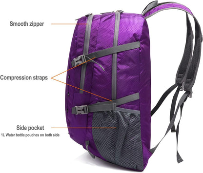 Lightweight Foldable Hiking Backpack 40L, Ripstop Nylon Packable Travel Daypack, Collapsible Backpack For Traveling Hiking Camping Touring(Orange)
