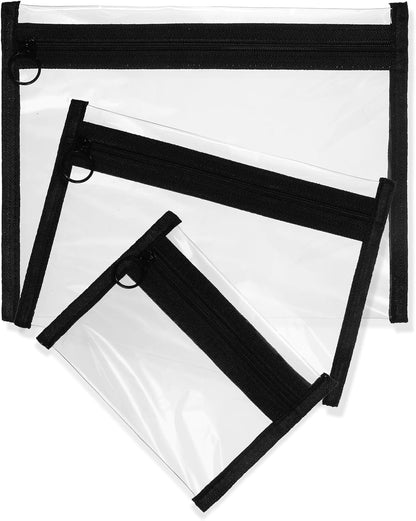 3 Pcs Clear Zipper Pouches, Transparent Toiletry Bags PVC Waterproof Makeup Cosmetic Pouch, TSA Approved Small Makeup Bag for Travel Toiletry Organization, Black