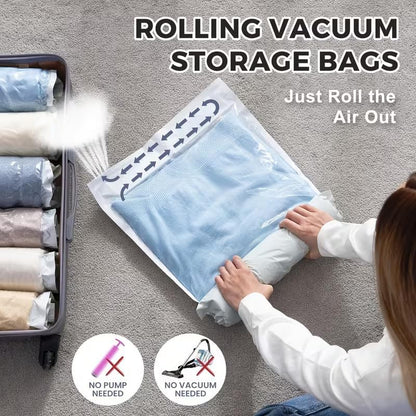 2pcs Transparent Hand-Roll Travel Compression Bags, No Pump or Vacuum Needed, Space Saver Storage Bags - 40 * 55CM