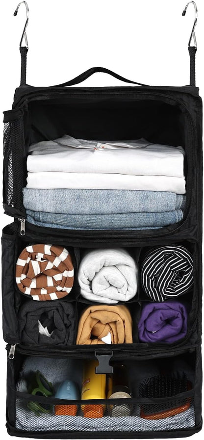 Hanging Shelves Travel Storage Bag Compression Packing Cube for Suitcase Collapsible with Extension Layer Large Capacity, Black,XL