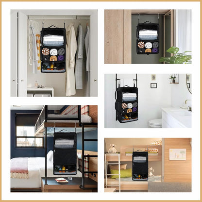 Hanging Shelves Travel Storage Bag Compression Packing Cube for Suitcase Collapsible with Extension Layer Large Capacity, Black,XL