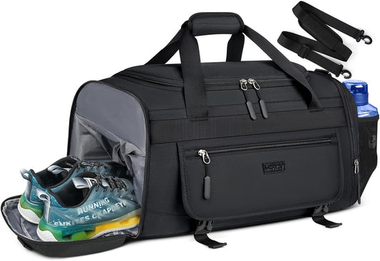 Gym Bag for Men 40L Sports Duffel Bags Gym Duffle Bag Women with Shoe Compartment & Wet Pocket Water Resistant Travel Duffel Bag Lightweight Weekender Overnight Bag Gray