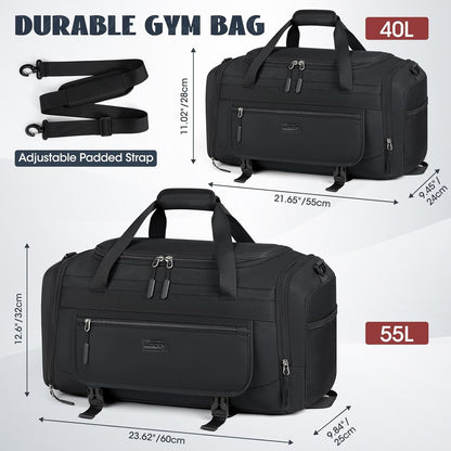 Gym Bag for Men 40L Sports Duffel Bags Gym Duffle Bag Women with Shoe Compartment & Wet Pocket Water Resistant Travel Duffel Bag Lightweight Weekender Overnight Bag Gray