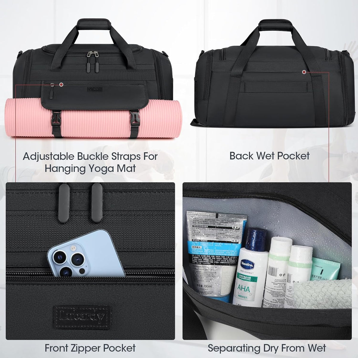 Gym Bag for Men 40L Sports Duffel Bags Gym Duffle Bag Women with Shoe Compartment & Wet Pocket Water Resistant Travel Duffel Bag Lightweight Weekender Overnight Bag Gray