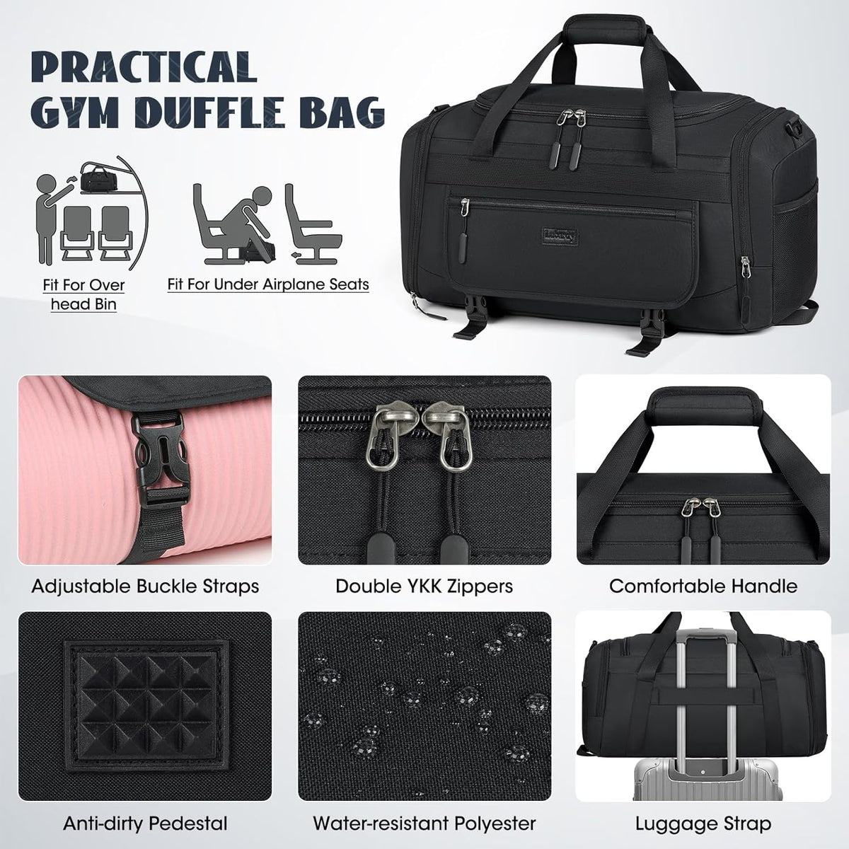 Gym Bag for Men 40L Sports Duffel Bags Gym Duffle Bag Women with Shoe Compartment & Wet Pocket Water Resistant Travel Duffel Bag Lightweight Weekender Overnight Bag Gray