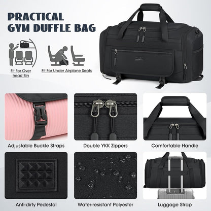 Gym Bag for Men 40L Sports Duffel Bags Gym Duffle Bag Women with Shoe Compartment & Wet Pocket Water Resistant Travel Duffel Bag Lightweight Weekender Overnight Bag Gray