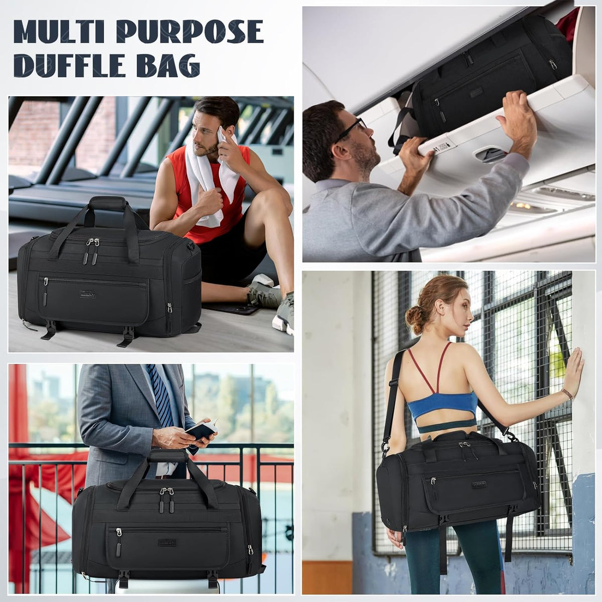 Gym Bag for Men 40L Sports Duffel Bags Gym Duffle Bag Women with Shoe Compartment & Wet Pocket Water Resistant Travel Duffel Bag Lightweight Weekender Overnight Bag Gray