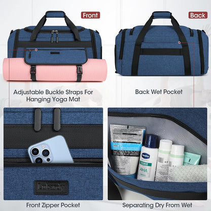 Gym Bag for Men 40L Sports Duffel Bags Gym Duffle Bag Women with Shoe Compartment & Wet Pocket Water Resistant Travel Duffel Bag Lightweight Weekender Overnight Bag Gray