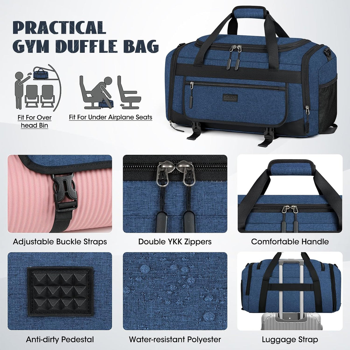 Gym Bag for Men 40L Sports Duffel Bags Gym Duffle Bag Women with Shoe Compartment & Wet Pocket Water Resistant Travel Duffel Bag Lightweight Weekender Overnight Bag Gray