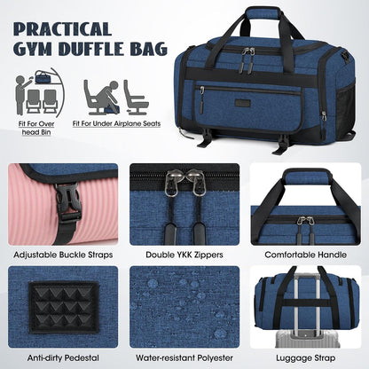 Gym Bag for Men 40L Sports Duffel Bags Gym Duffle Bag Women with Shoe Compartment & Wet Pocket Water Resistant Travel Duffel Bag Lightweight Weekender Overnight Bag Gray
