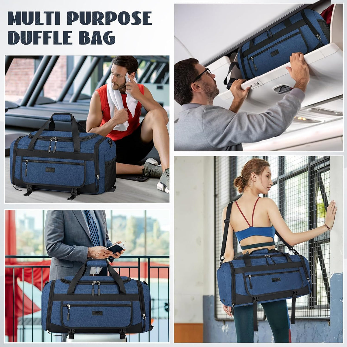 Gym Bag for Men 40L Sports Duffel Bags Gym Duffle Bag Women with Shoe Compartment & Wet Pocket Water Resistant Travel Duffel Bag Lightweight Weekender Overnight Bag Gray