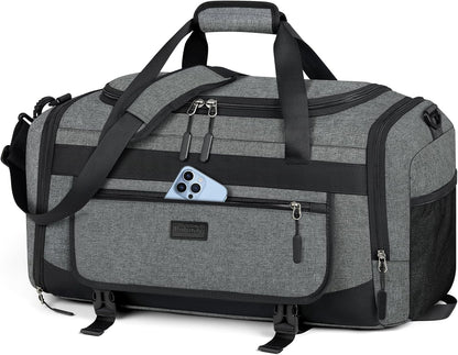 Gym Bag for Men 40L Sports Duffel Bags Gym Duffle Bag Women with Shoe Compartment & Wet Pocket Water Resistant Travel Duffel Bag Lightweight Weekender Overnight Bag Gray