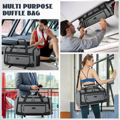 Gym Bag for Men 40L Sports Duffel Bags Gym Duffle Bag Women with Shoe Compartment & Wet Pocket Water Resistant Travel Duffel Bag Lightweight Weekender Overnight Bag Gray