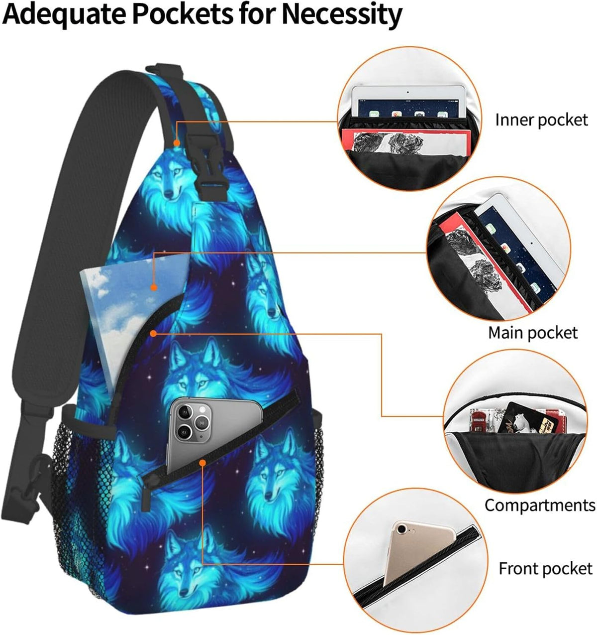 Men Women Sling Shoulder Backpack Casual Carrying Tote Case Crossbody Travel Bag, Anti-Theft Multipurpose Carry On Bag, Dolphin Lotus Crossbody Bag