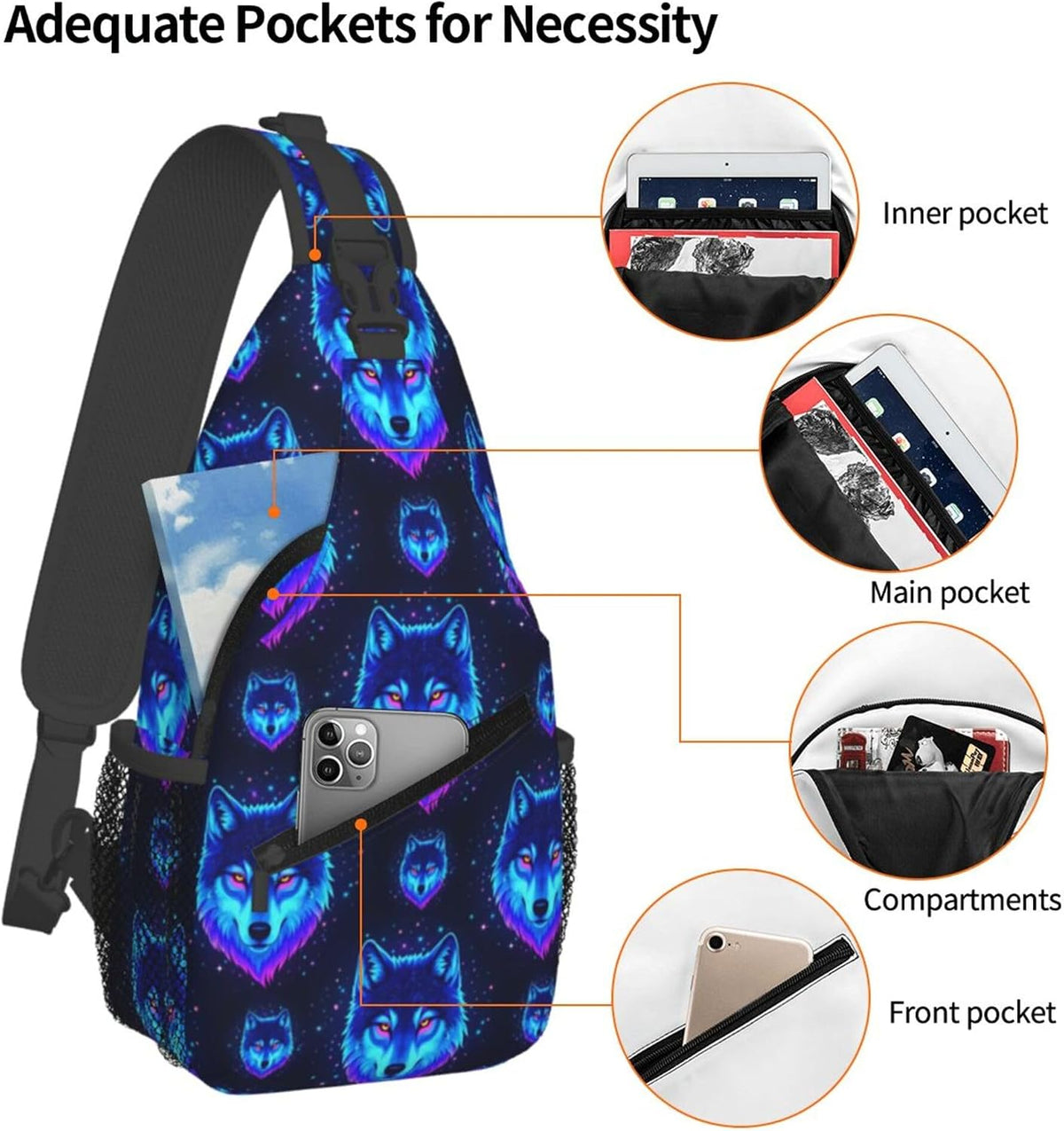 Men Women Sling Shoulder Backpack Casual Carrying Tote Case Crossbody Travel Bag, Anti-Theft Multipurpose Carry On Bag, Dolphin Lotus Crossbody Bag