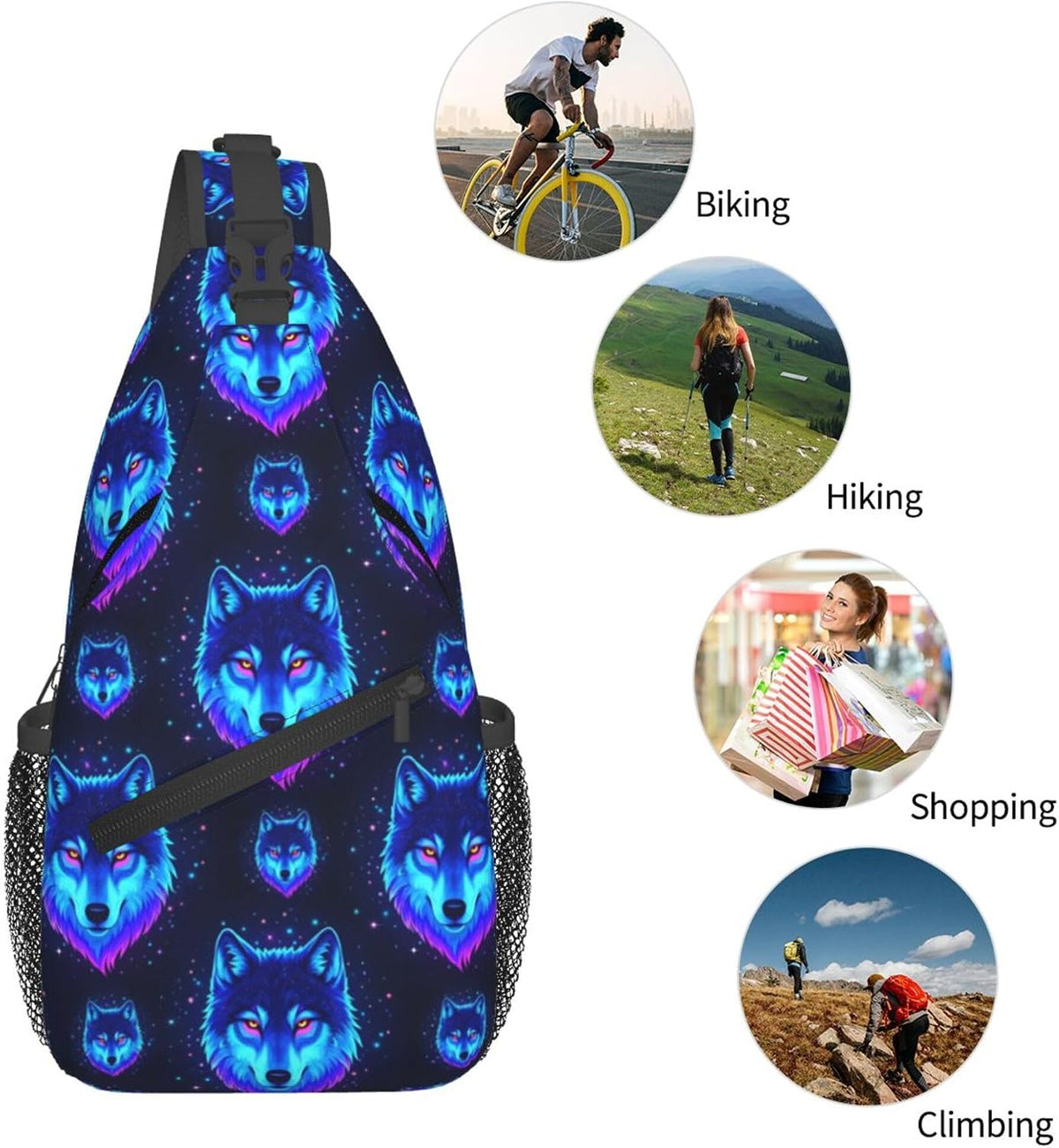 Men Women Sling Shoulder Backpack Casual Carrying Tote Case Crossbody Travel Bag, Anti-Theft Multipurpose Carry On Bag, Dolphin Lotus Crossbody Bag