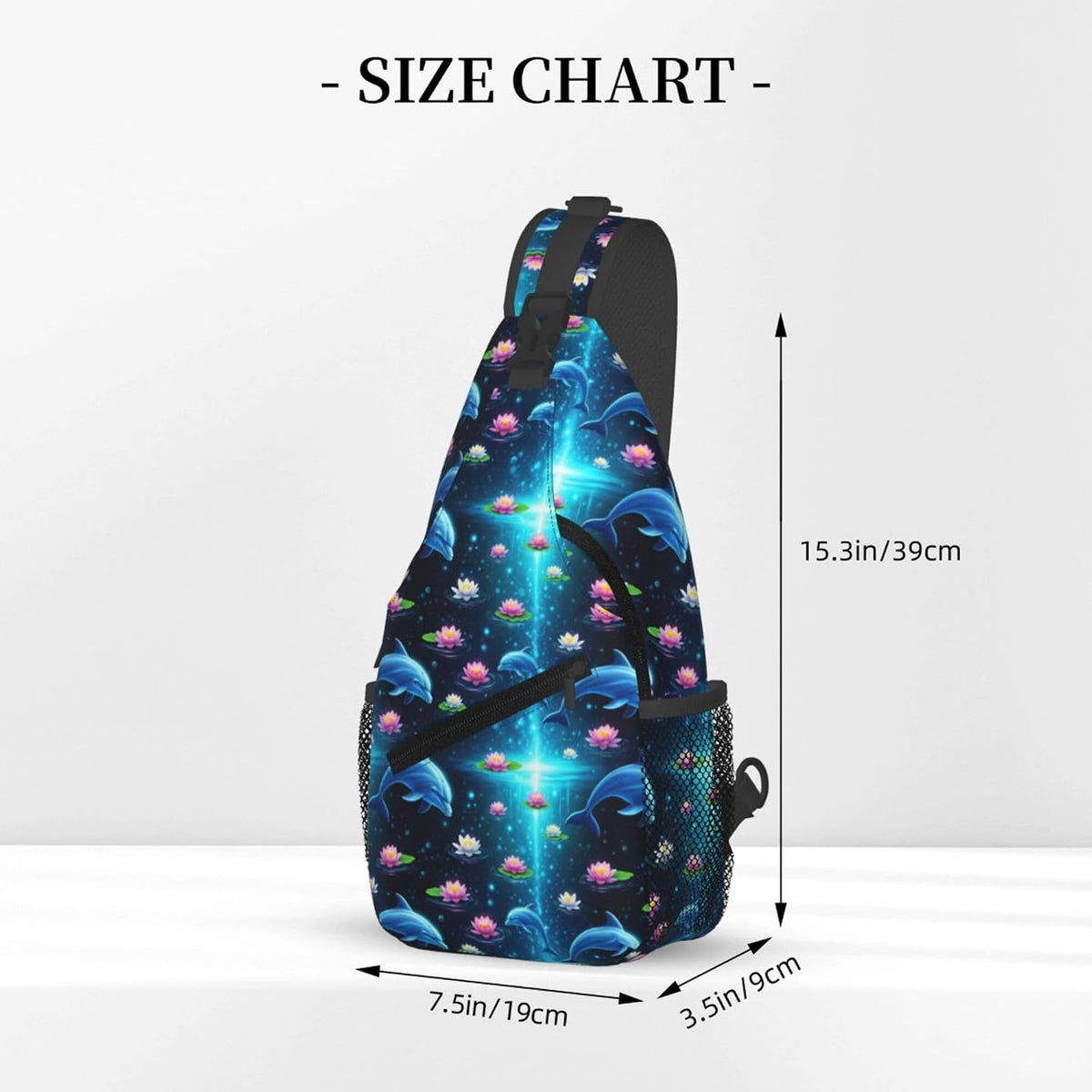 Men Women Sling Shoulder Backpack Casual Carrying Tote Case Crossbody Travel Bag, Anti-Theft Multipurpose Carry On Bag, Dolphin Lotus Crossbody Bag