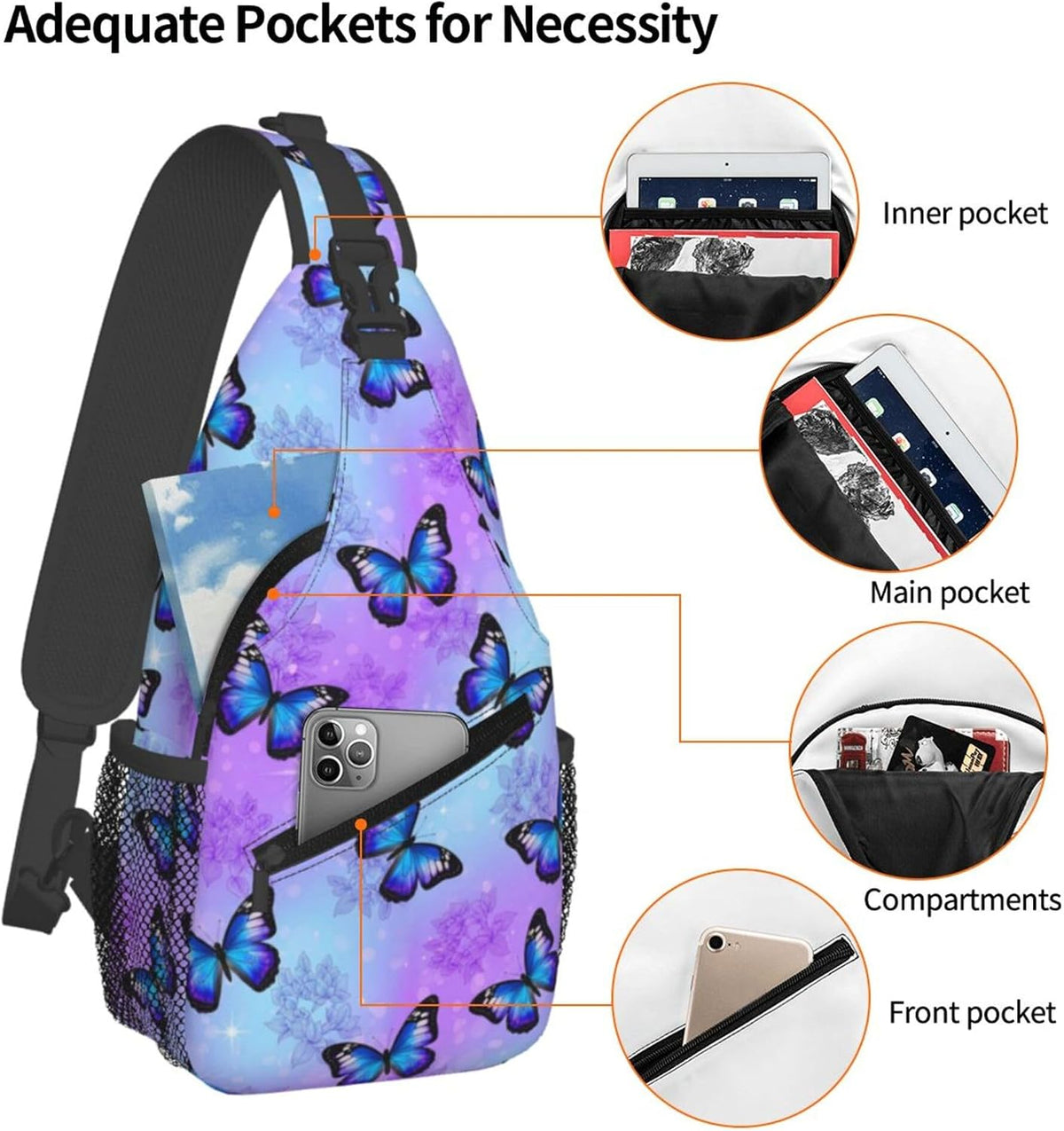Men Women Sling Shoulder Backpack Casual Carrying Tote Case Crossbody Travel Bag, Anti-Theft Multipurpose Carry On Bag, Dolphin Lotus Crossbody Bag