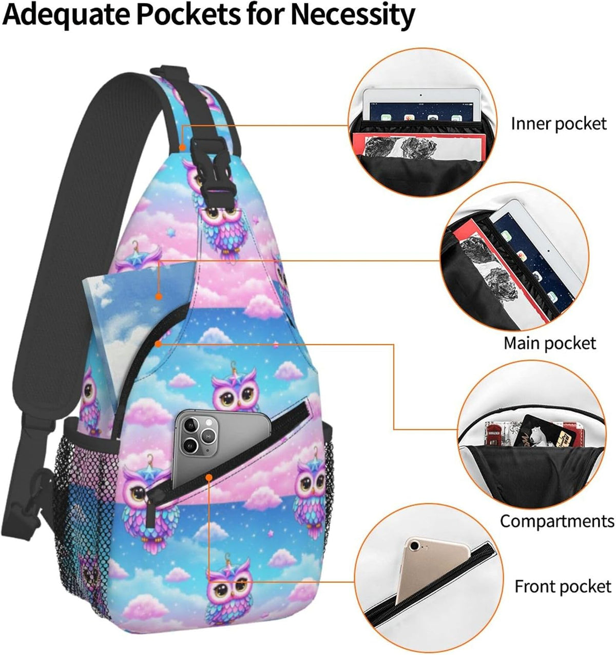 Men Women Sling Shoulder Backpack Casual Carrying Tote Case Crossbody Travel Bag, Anti-Theft Multipurpose Carry On Bag, Dolphin Lotus Crossbody Bag