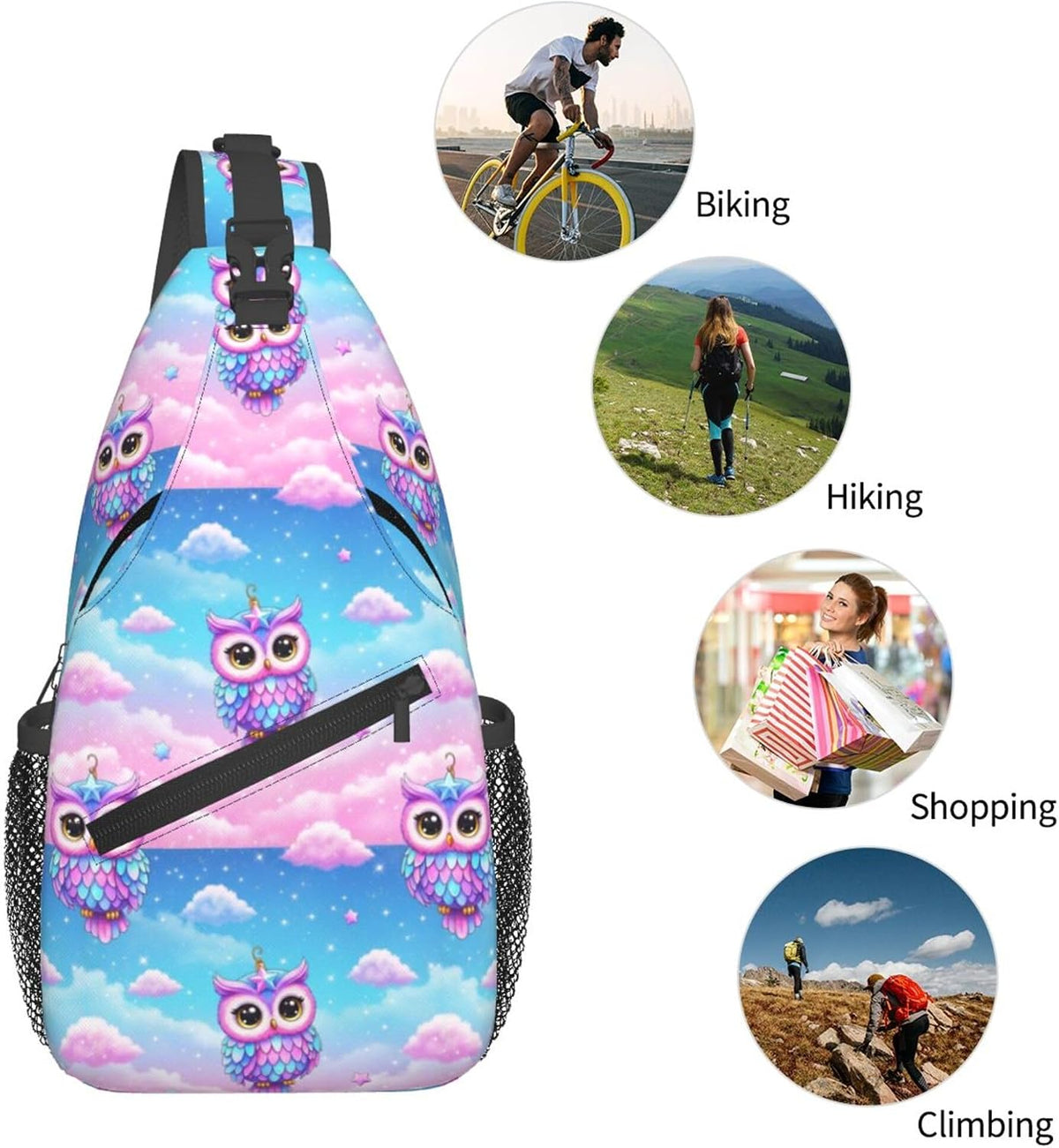 Men Women Sling Shoulder Backpack Casual Carrying Tote Case Crossbody Travel Bag, Anti-Theft Multipurpose Carry On Bag, Dolphin Lotus Crossbody Bag