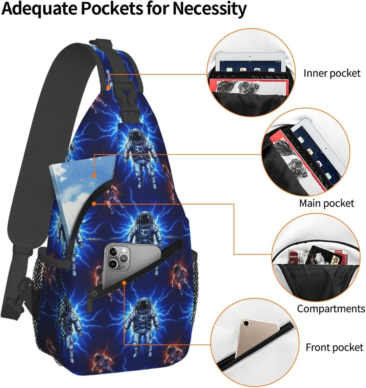Men Women Sling Shoulder Backpack Casual Carrying Tote Case Crossbody Travel Bag, Anti-Theft Multipurpose Carry On Bag, Dolphin Lotus Crossbody Bag