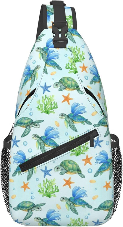 Men Women Sling Shoulder Backpack Casual Carrying Tote Case Crossbody Travel Bag, Anti-Theft Multipurpose Carry On Bag, Dolphin Lotus Crossbody Bag