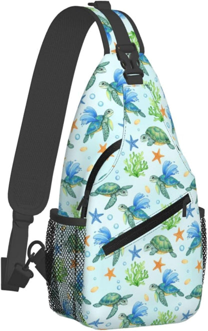 Men Women Sling Shoulder Backpack Casual Carrying Tote Case Crossbody Travel Bag, Anti-Theft Multipurpose Carry On Bag, Dolphin Lotus Crossbody Bag