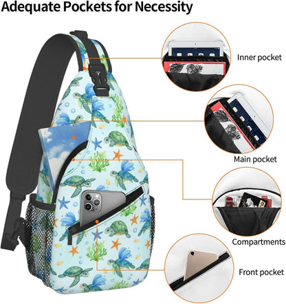 Men Women Sling Shoulder Backpack Casual Carrying Tote Case Crossbody Travel Bag, Anti-Theft Multipurpose Carry On Bag, Dolphin Lotus Crossbody Bag