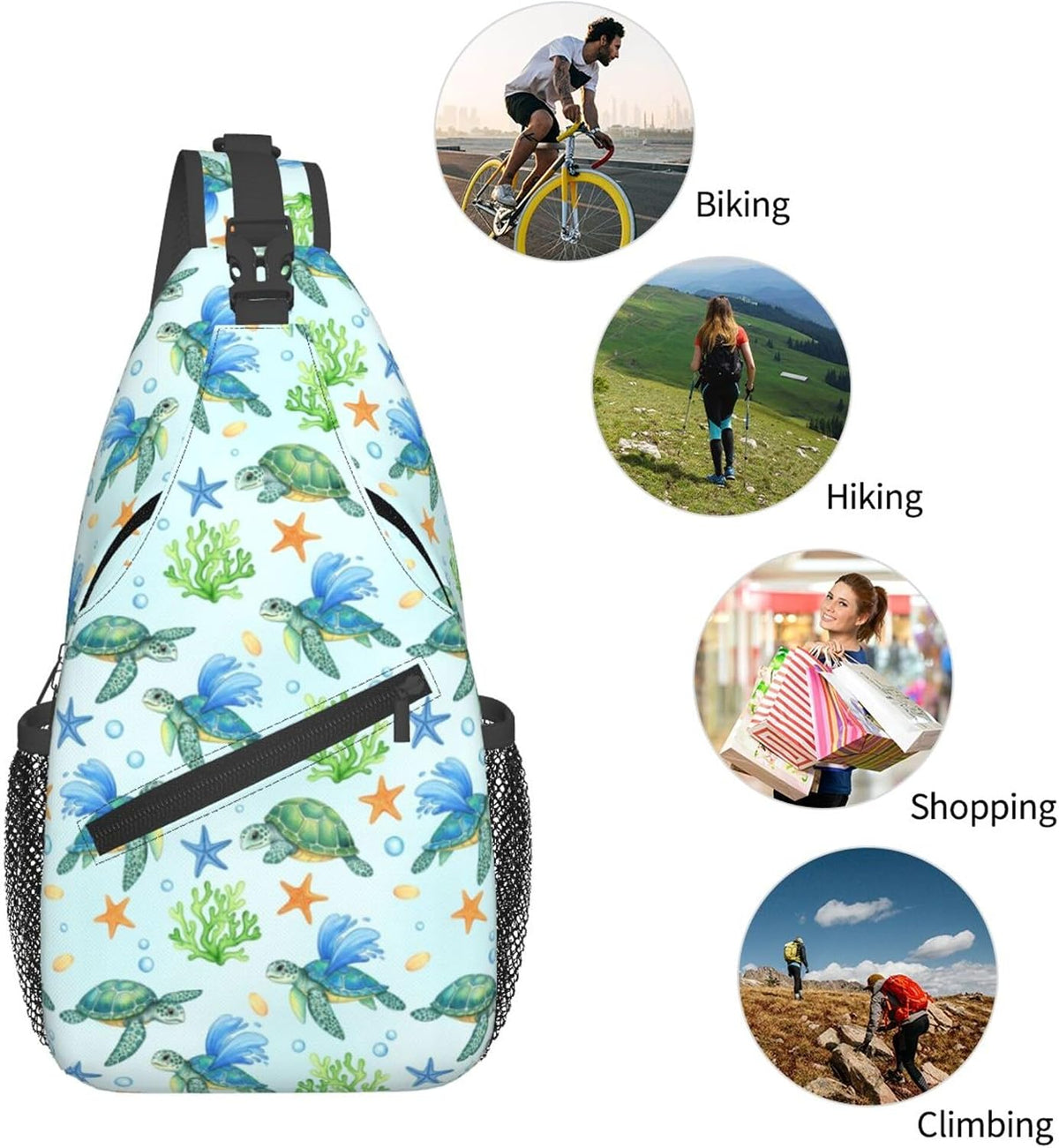 Men Women Sling Shoulder Backpack Casual Carrying Tote Case Crossbody Travel Bag, Anti-Theft Multipurpose Carry On Bag, Dolphin Lotus Crossbody Bag
