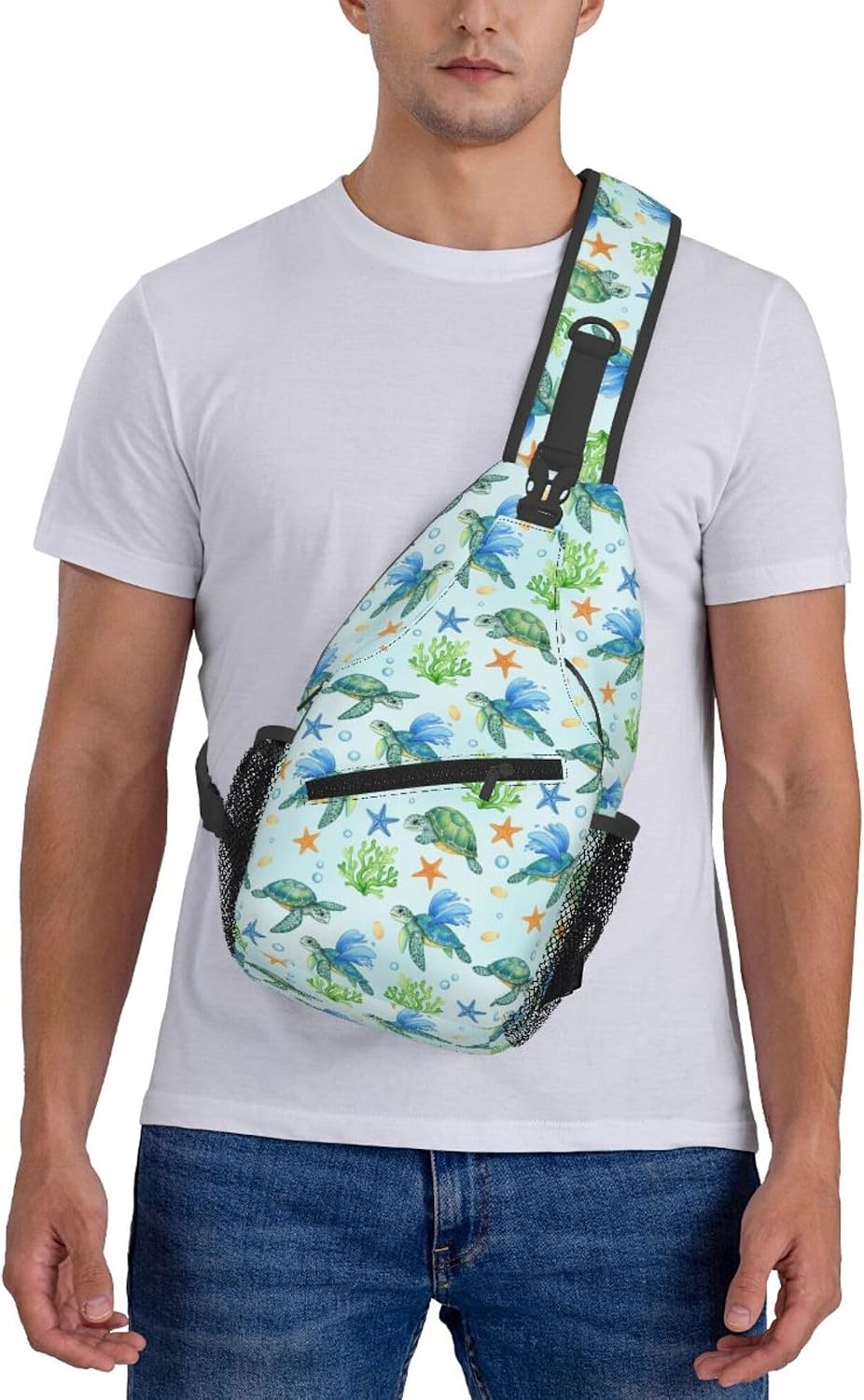 Men Women Sling Shoulder Backpack Casual Carrying Tote Case Crossbody Travel Bag, Anti-Theft Multipurpose Carry On Bag, Dolphin Lotus Crossbody Bag